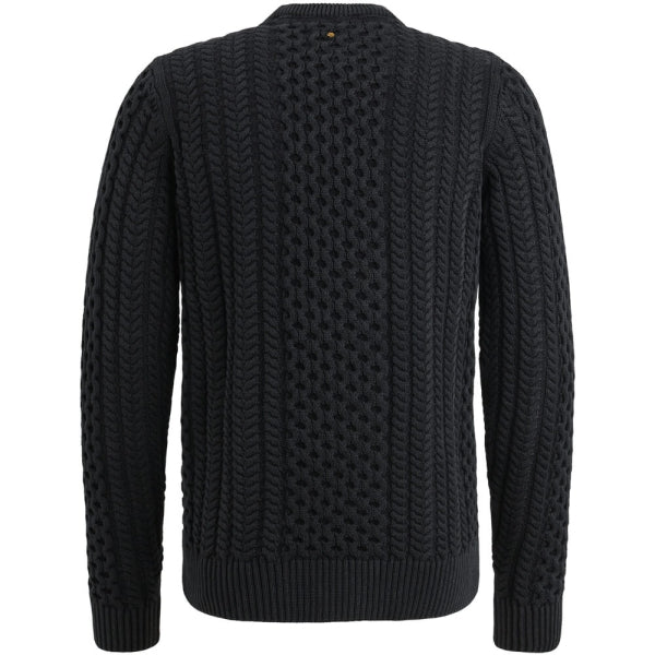 PME LEGEND Rundhals Strickpullover Dunkelgrau – 100% Baumwolle, Kabelmuster