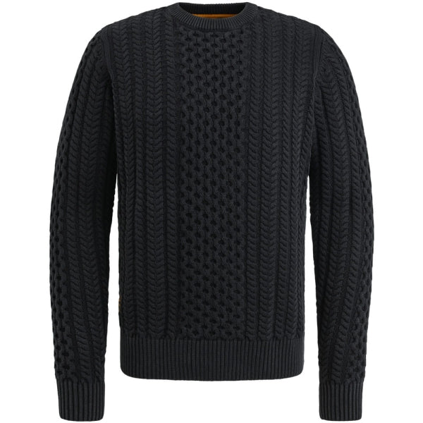 PME LEGEND Rundhals Strickpullover Dunkelgrau – 100% Baumwolle, Kabelmuster