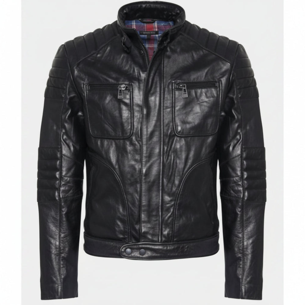 CD leder-biker-jacke schwarz front