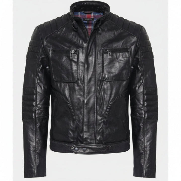 CD leder-biker-jacke schwarz front
