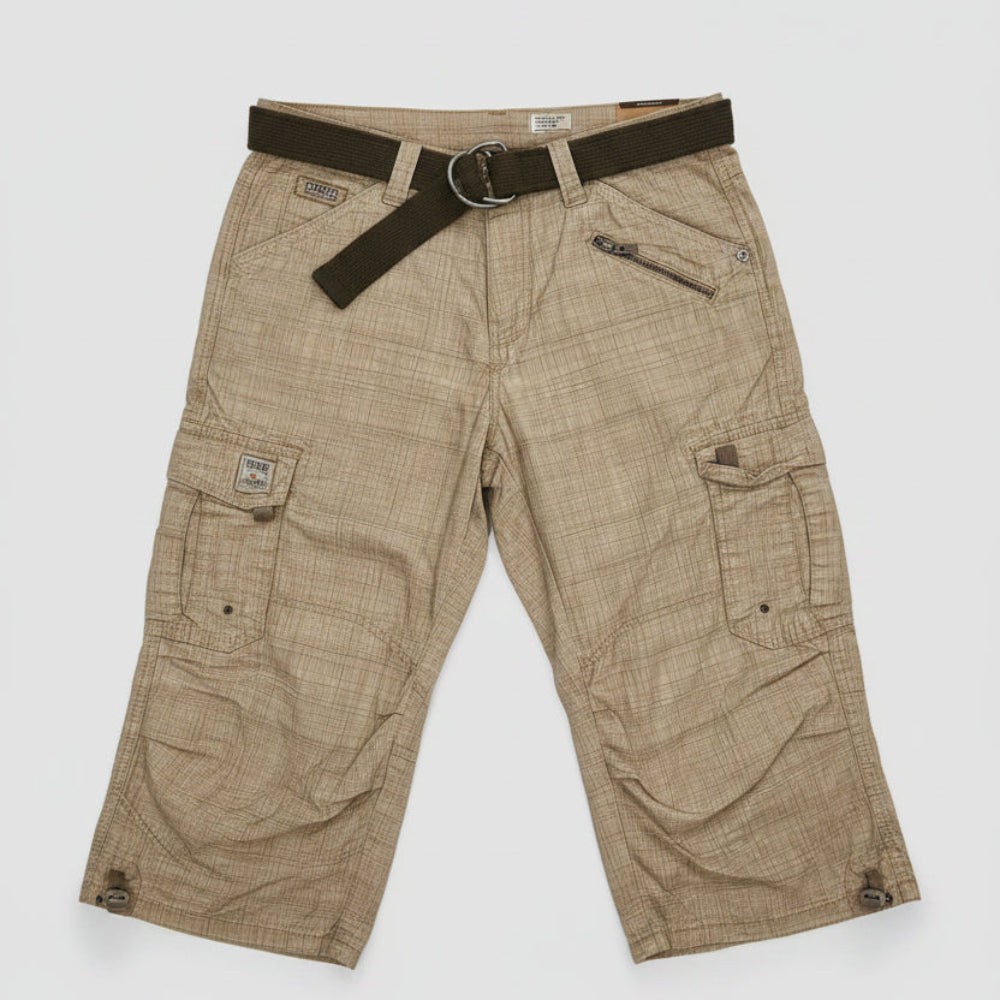 Timezone Herren 3/4 Short „Miles“ Beige | Cargo-Shorts mit Stoffgürtel