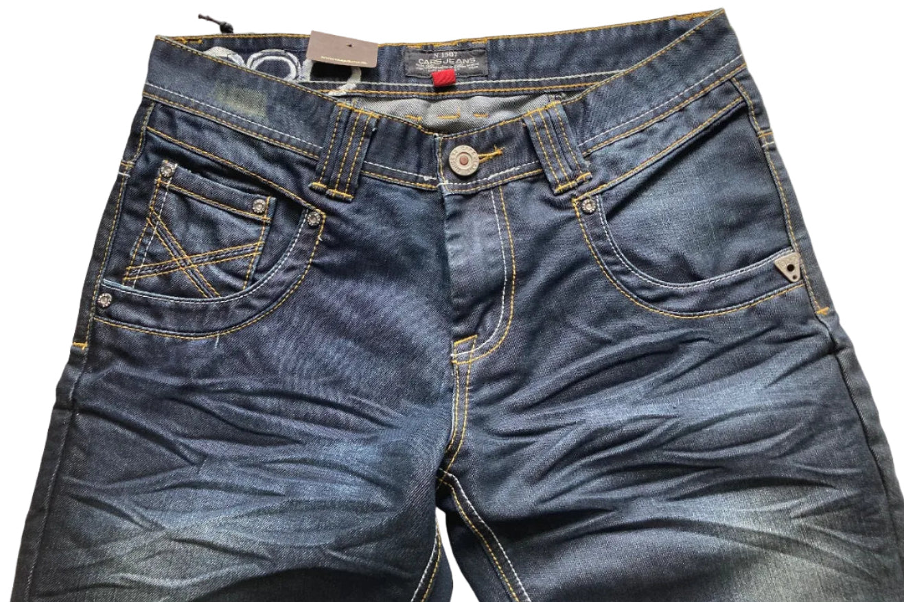Cars Jeans Crown Herren Jeans ohne Stretch – Slim Fit, Stone Washed & Cairns Black/Blue
