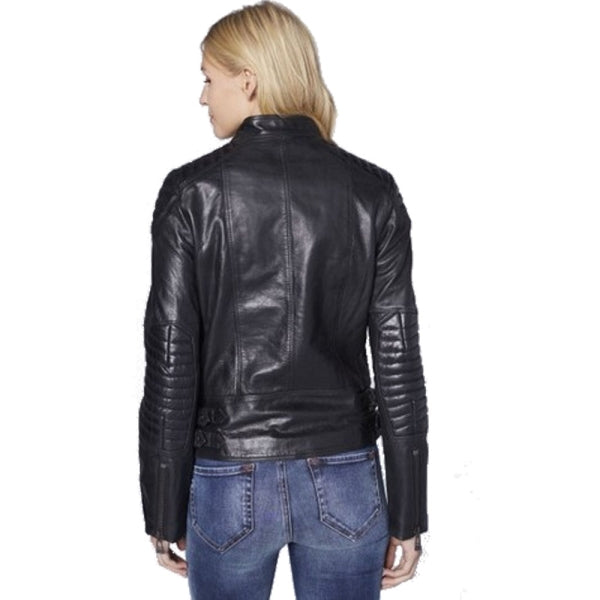 Schwarze Premium Leder-Bikerjacke Damen – Stylisch & Klassisch