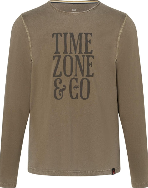 Timezone Herren Langarm T-Shirt – Lässiges Longsleeve aus 100% Baumwolle in Black Olive & Dark Navy