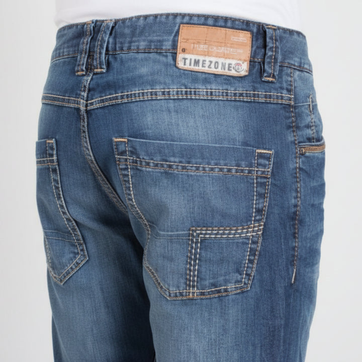 Timezone Herrenjeans Eduardo Indigo Water – Slim Fit Jeans mit Kontrastnähten 34" Lang