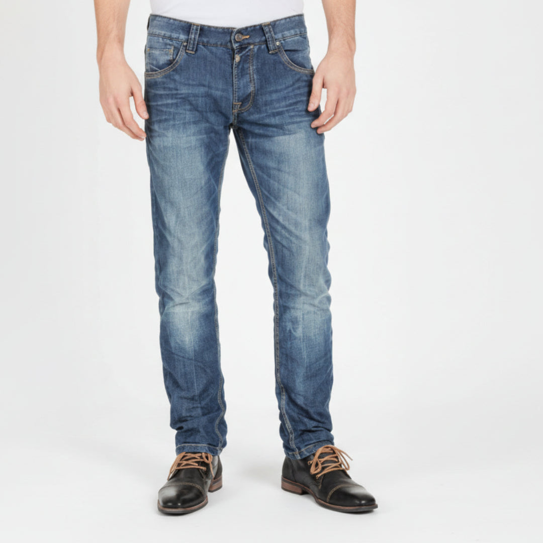Timezone Herrenjeans Eduardo Indigo Water – Slim Fit Jeans mit Kontrastnähten 34" Lang