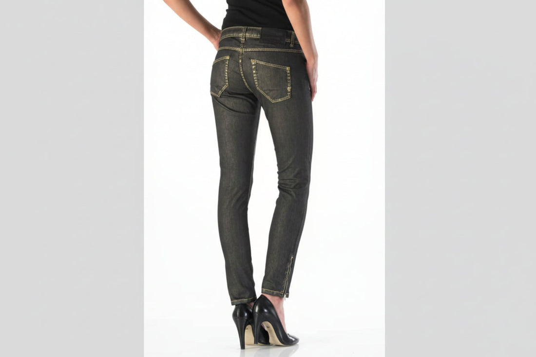 Good Morning Universe Woody Superslim Jeans Shiny Gold – Damen Stretch Jeans Slim Fit