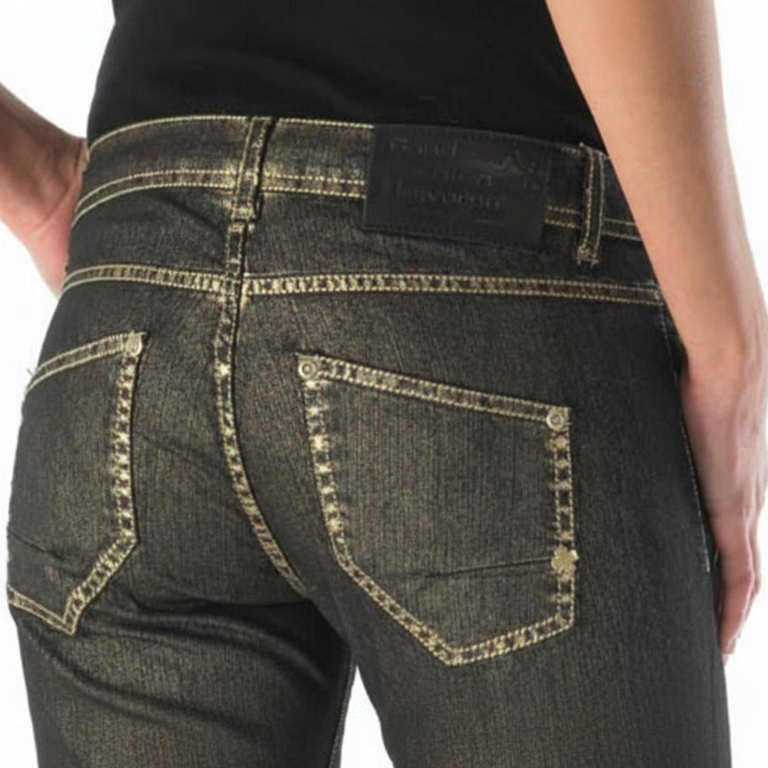 Good Morning Universe Woody Superslim Jeans Shiny Gold – Damen Stretch Jeans Slim Fit