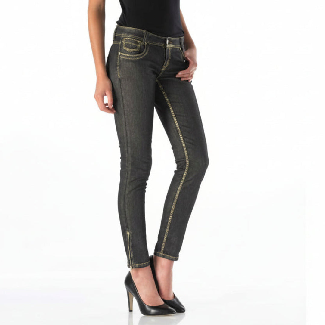 Good Morning Universe Woody Superslim Jeans Shiny Gold – Damen Stretch Jeans Slim Fit