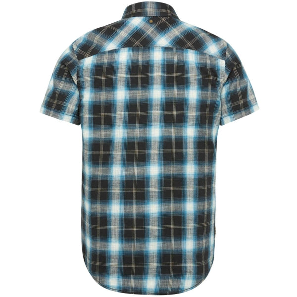 PME Legend Flanell Kurzarm Karohemd in dark navy