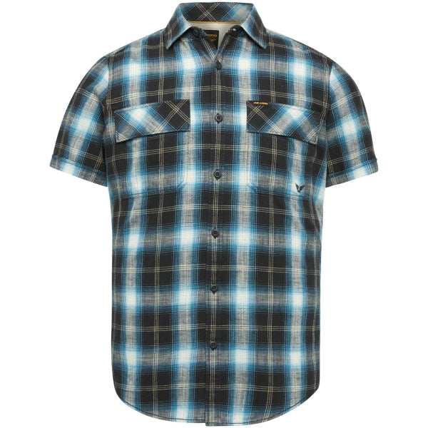 PME Legend Flanell Kurzarm Karohemd in dark navy