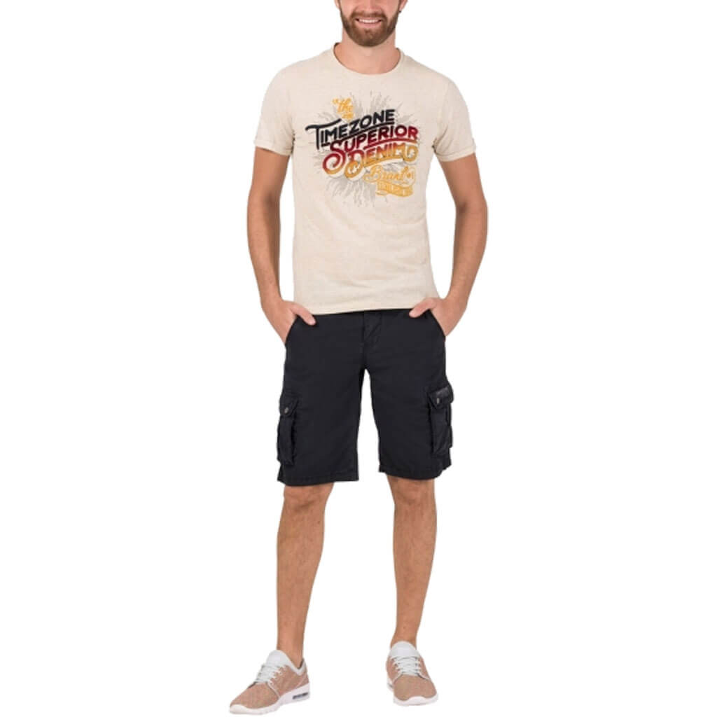 Timezone Cargo Short mit Stoffgürtel – Loose Fit in Washed Dark Navy & Washed Sand