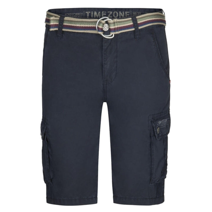 Timezone Cargo Short mit Stoffgürtel – Loose Fit in Washed Dark Navy & Washed Sand