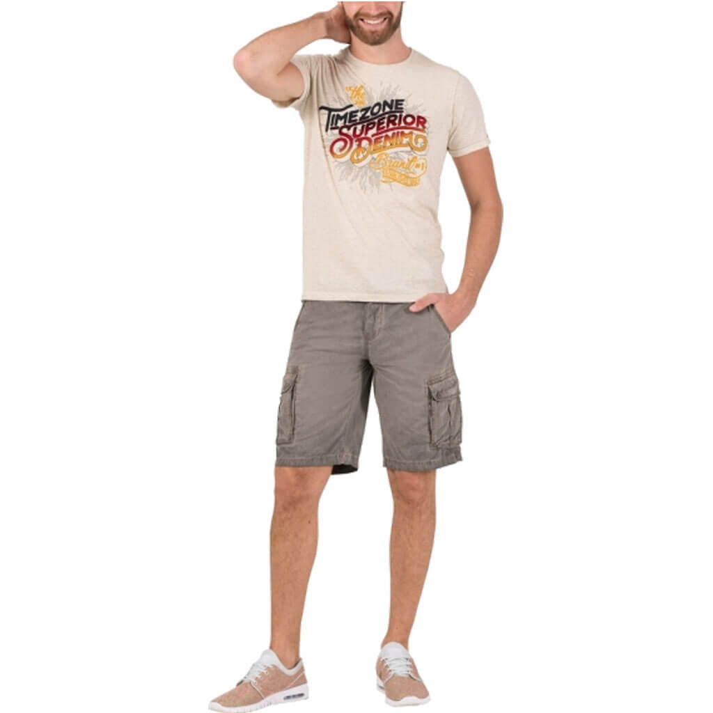 Timezone Cargo Short mit Stoffgürtel – Loose Fit in Washed Dark Navy & Washed Sand