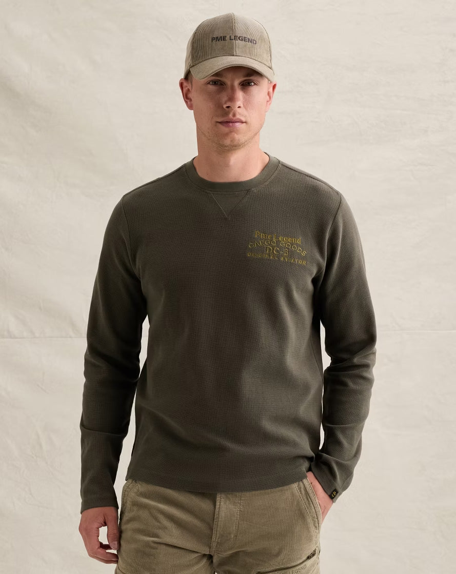 PME Legend Waffelmuster Langarm T-Shirt Beluga