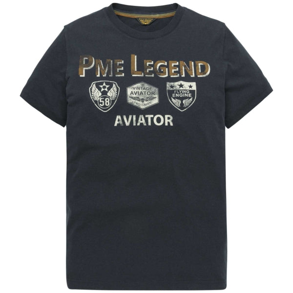 PME Legend T-Shirt Dark Sapphire – Aviator Print | Herren Baumwolle