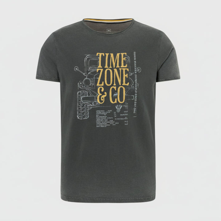 Timezone Herren T-Shirt mit Jeep Print – Dark Shadow Gray | Baumwolle Rundhals Shirt